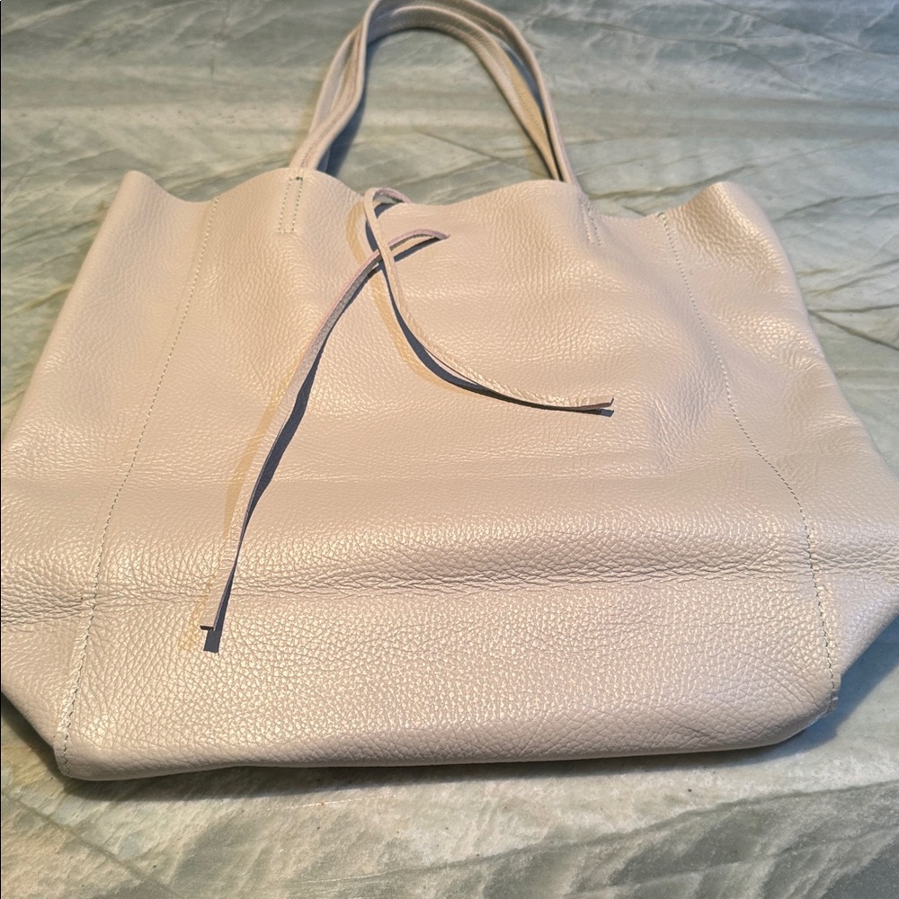 Mint green Leather Tote Bag